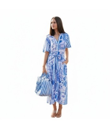 Isla Bonita By SIGRIS Vestido Camisero de Algodón 100% con Estampado Floral Azul