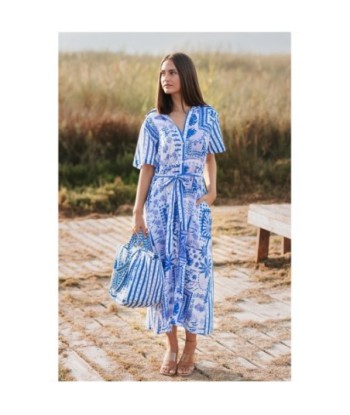 Isla Bonita By SIGRIS Vestido Camisero de Algodón 100% con Estampado Floral Azul