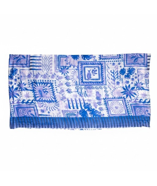 Isla Bonita By SIGRIS Pareo de Algodón con Estampado Abstracto en Tonos Azules