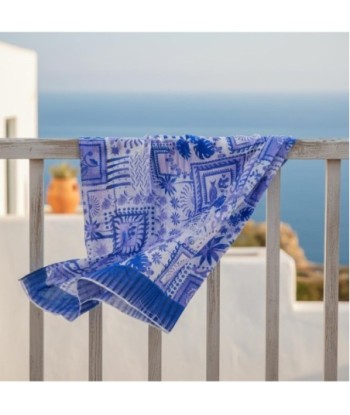 Isla Bonita By SIGRIS Pareo de Algodón con Estampado Abstracto en Tonos Azules