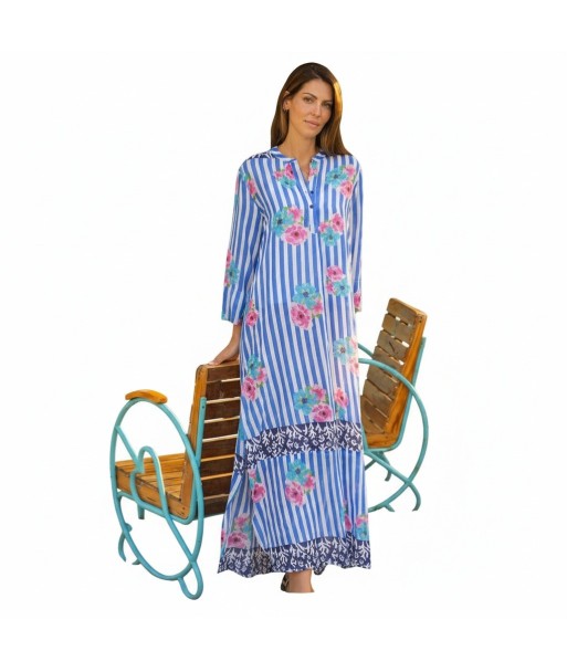 Isla Bonita By SIGRIS Vestido Largo de Algodón con Estampado Floral y Rayas