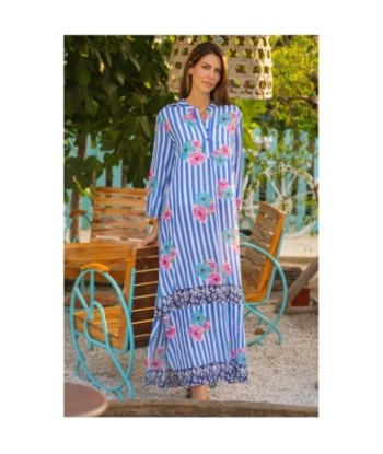 Isla Bonita By SIGRIS Vestido Largo de Algodón con Estampado Floral y Rayas