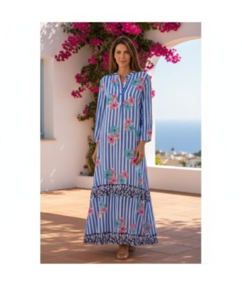 Isla Bonita By SIGRIS Vestido Largo de Algodón con Estampado Floral y Rayas