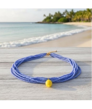 Isla Bonita By SIGRIS Collar de Algodón Azul con Detalle Amarillo