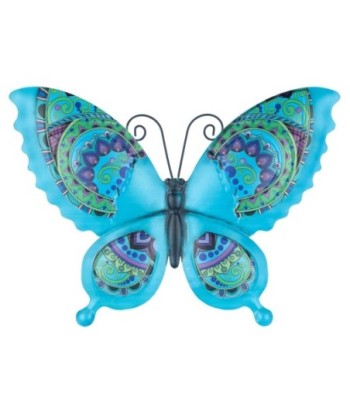 Adorno Pared Mariposa de Metal en Azul con Diseño Colorido para Jardín
