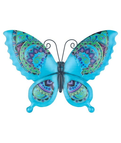 Adorno Pared Mariposa de Metal en Azul con Diseño Colorido para Jardín