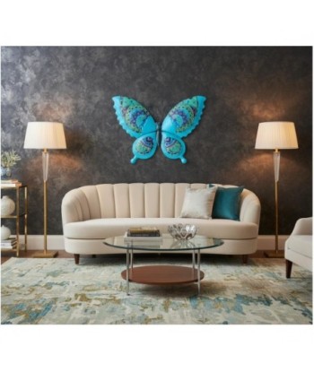 Adorno Pared Mariposa de Metal en Azul con Diseño Colorido para Jardín