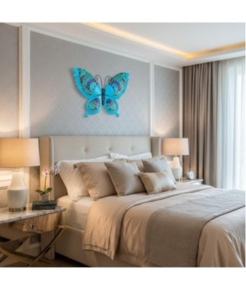 Adorno Pared Mariposa de Metal en Azul con Diseño Colorido para Jardín