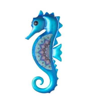 Adorno Pared Caballito De Mar de Metal Azul con Diseño Floral - NOVEDAD