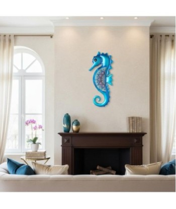 Adorno Pared Caballito De Mar de Metal Azul con Diseño Floral - NOVEDAD