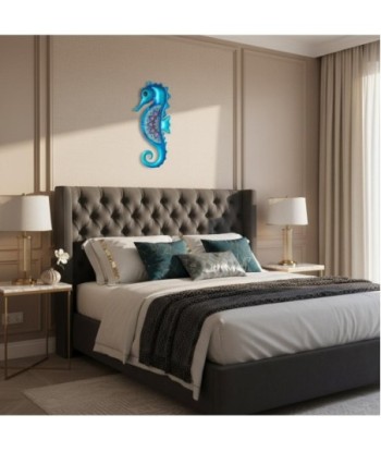 Adorno Pared Caballito De Mar de Metal Azul con Diseño Floral - NOVEDAD