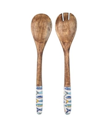 Set Cuchara y Tenedor de Madera con Mangos de Resina Decorativa