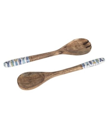 Set Cuchara y Tenedor de Madera con Mangos de Resina Decorativa