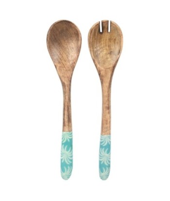 Set Cuchara y Tenedor de Madera y Resina con Diseño Tropical