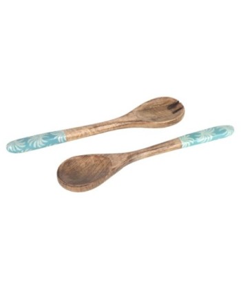 Set Cuchara y Tenedor de Madera y Resina con Diseño Tropical