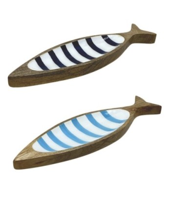 Bandeja de Madera en Forma de Pescado con Rayas Azul y Blanca - NOVEDAD