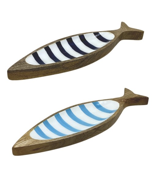 Bandeja de Madera en Forma de Pescado con Rayas Azul y Blanca - NOVEDAD