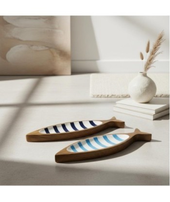 Bandeja de Madera en Forma de Pescado con Rayas Azul y Blanca - NOVEDAD