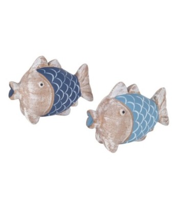 Figura de pez en MDF decorativa para casa, estilo marinero azul y beige