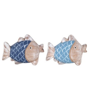 Figura de pez en MDF decorativa para casa, estilo marinero azul y beige