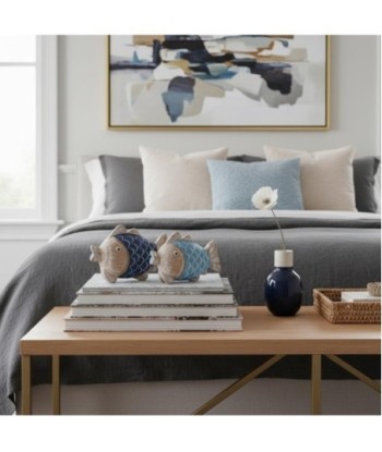 Figura de pez en MDF decorativa para casa, estilo marinero azul y beige