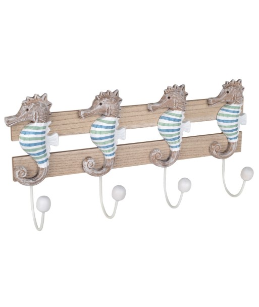 Percha Caballitos De Mar 4 Pomos MDF | Decoración Marina