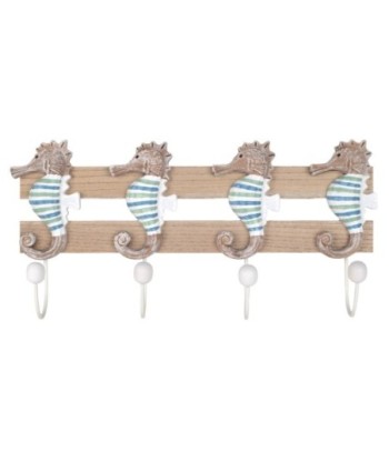 Percha Caballitos De Mar 4 Pomos MDF | Decoración Marina
