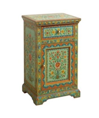 Mesita de Noche de Madera Estilo Vintage con Detalles Florales