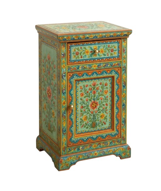 Mesita de Noche de Madera Estilo Vintage con Detalles Florales