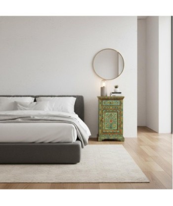 Mesita de Noche de Madera Estilo Vintage con Detalles Florales