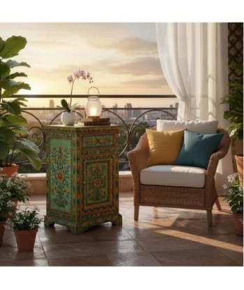 Mesita de Noche de Madera Estilo Vintage con Detalles Florales