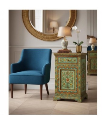 Mesita de Noche de Madera Estilo Vintage con Detalles Florales