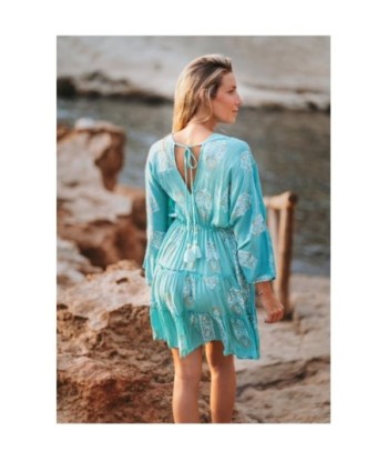 Vestido Corto Azul Estampado para Mujer - Moda Isla Bonita, Vestido Elegante, Ideal para Fiesta y Ocasiones Especiales