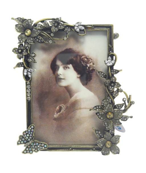 Marco de Fotos de Metal y Cristal Estilo Vintage con Detalles Florales