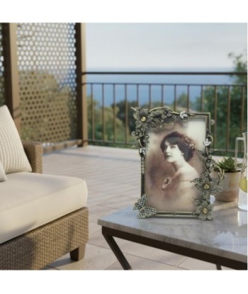 Marco de Fotos de Metal y Cristal Estilo Vintage con Detalles Florales