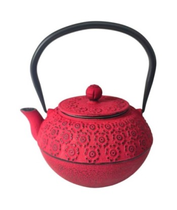 Tetera 1L de Hierro Colado con Diseño Floral en Rojo