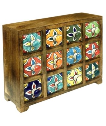 Especiero 12 Cajones de Madera y Cerámica Colorido para Cocina