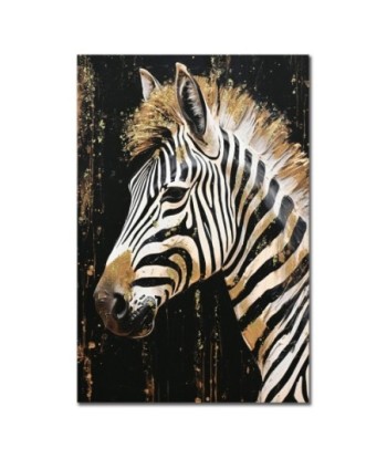 Cuadro de pintura de cebra en blanco y negro con detalles dorados