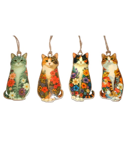 Colgante 4U Metal Gatos Flores Decorativo Colorido