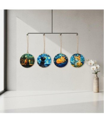 Colgante 4U de Metal con Diseño de Gatos Artísticos - Decoración Colorida