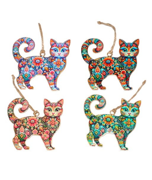 Colgante de metal 4U con diseño colorido de gatos