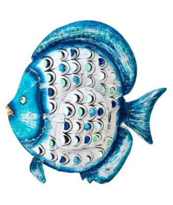 Figura Marinera Pez Portavelas de Hojalata Azul con Detalles Decorativos