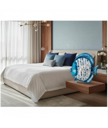 Figura Marinera Pez Portavelas de Hojalata Azul con Detalles Decorativos