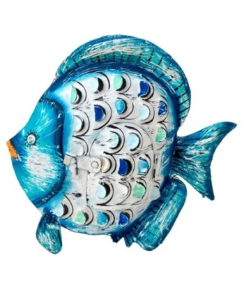 Pez Portavelas S de Hojalata - Decoración Marina Azul y Blanca