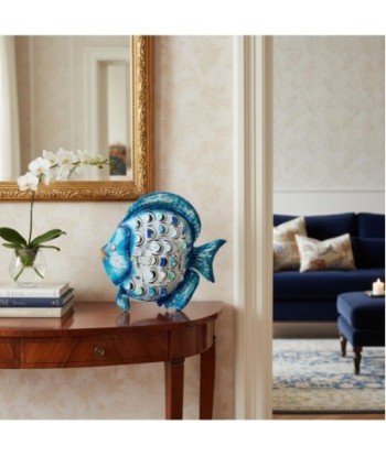Pez Portavelas S de Hojalata - Decoración Marina Azul y Blanca
