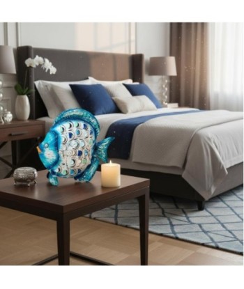Pez Portavelas S de Hojalata - Decoración Marina Azul y Blanca