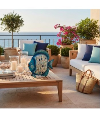 Pez Portavelas S de Hojalata - Decoración Marina Azul y Blanca