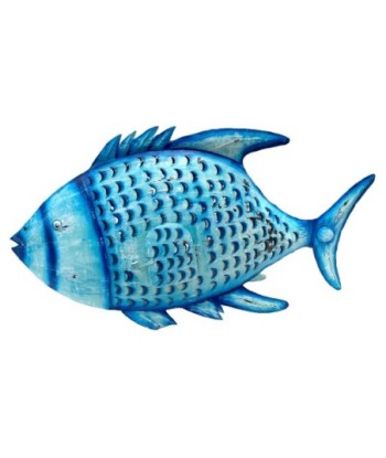 Pez Portavelas L de Hojalata Azul - Decoración Marítima
