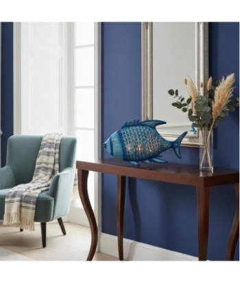 Pez Portavelas L de Hojalata Azul - Decoración Marítima