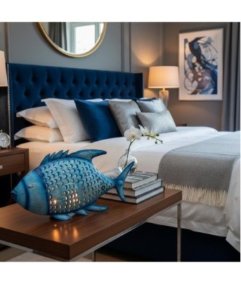 Pez Portavelas L de Hojalata Azul - Decoración Marítima
